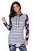 Sexy Dark Blue Striped and Floral Sweatshirt